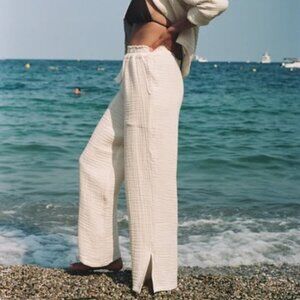 100% Cotton UPF 45 Wide Leg Gauze Pants in Natural from Daise